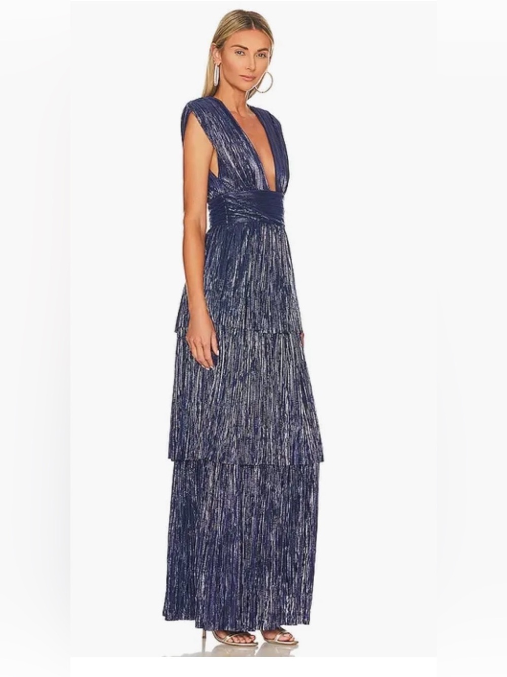 Judith Foiled Pleated Knit Maxi Dress